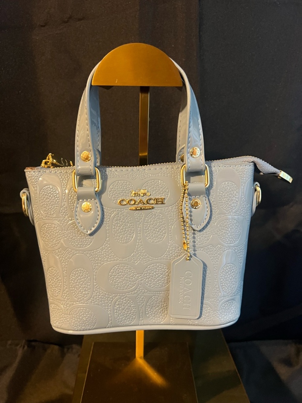 Coach Pale Blue Embossed Leather Satchel with Gold Hardware - Picture 12 of 12